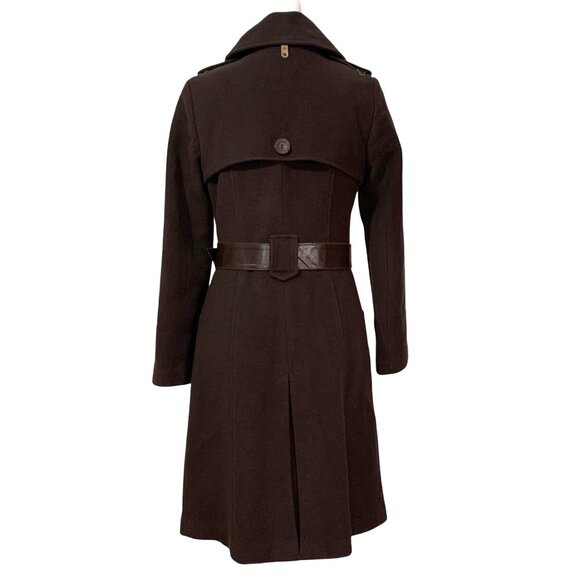 Mackage Wool Utility Military Coat Jacket Leather Trim Belt Pointed Collar SZ PS - Picture 3 of 13